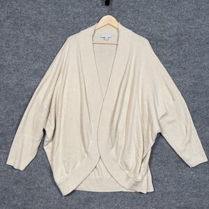 by Stacy London Plus Size 1X Cardigan Cream Draped Cocoon Nylon Blend Open Front